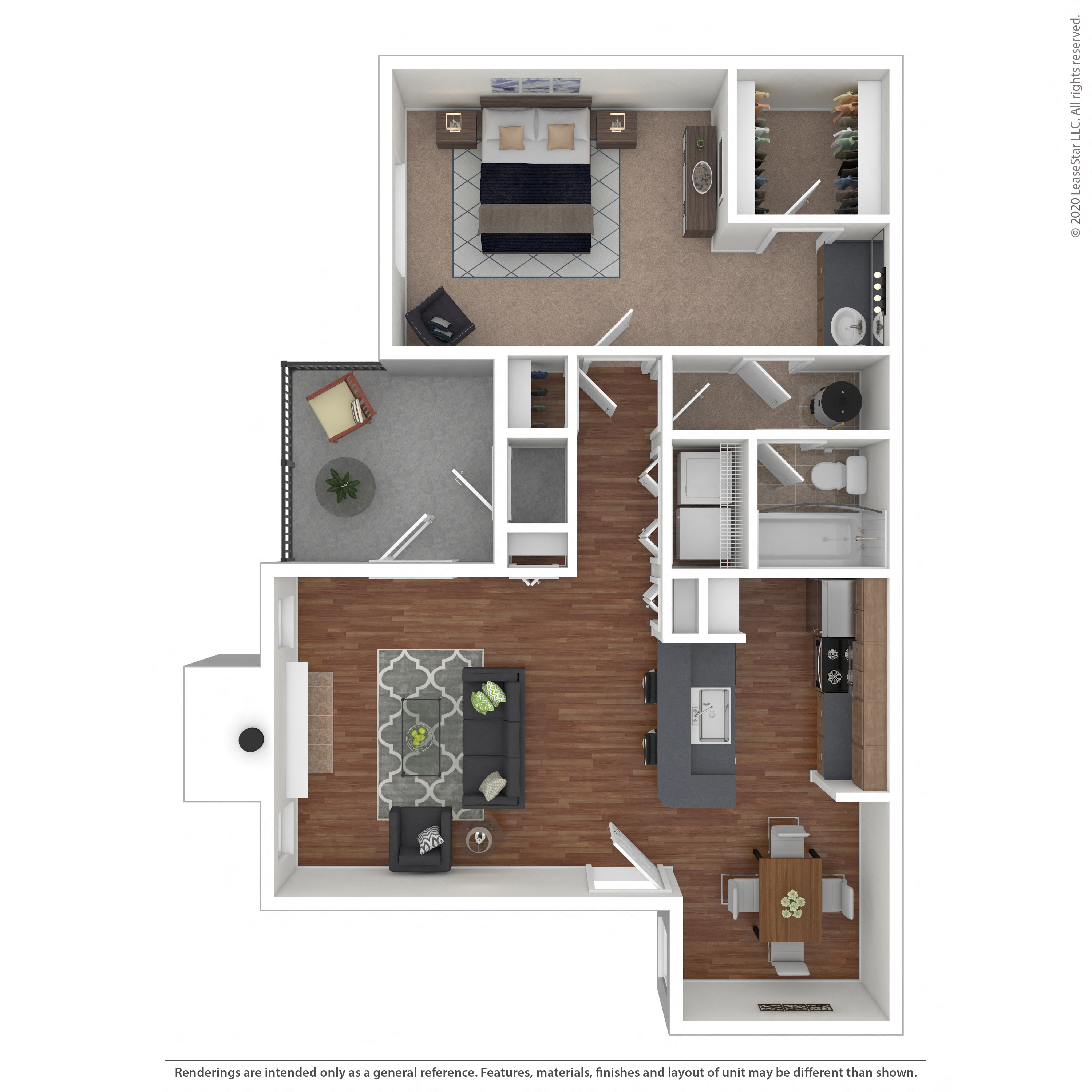 Floor plan for 1 bed, 1 bath, 710 sqft